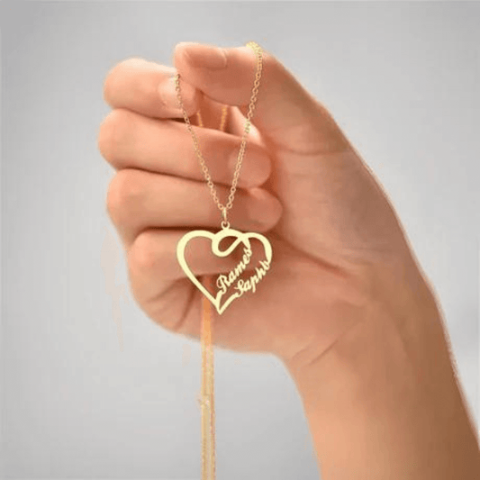 Customized Couple Name Double Heart Necklace